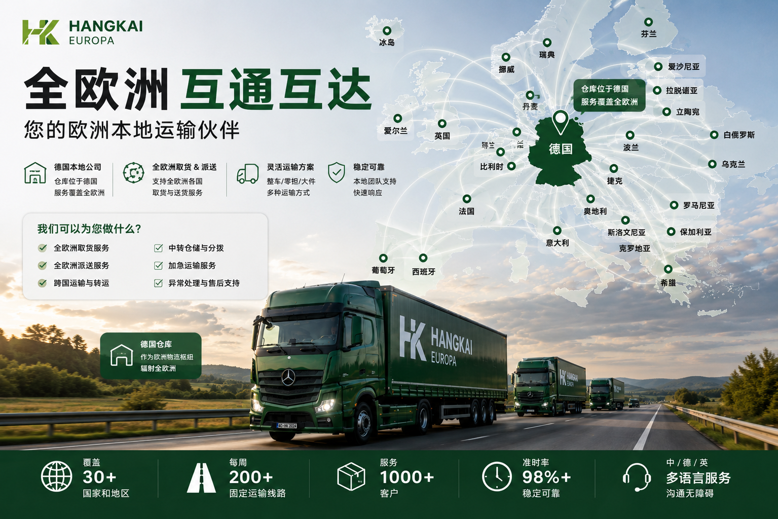 Europe-wide logistics network and transport services